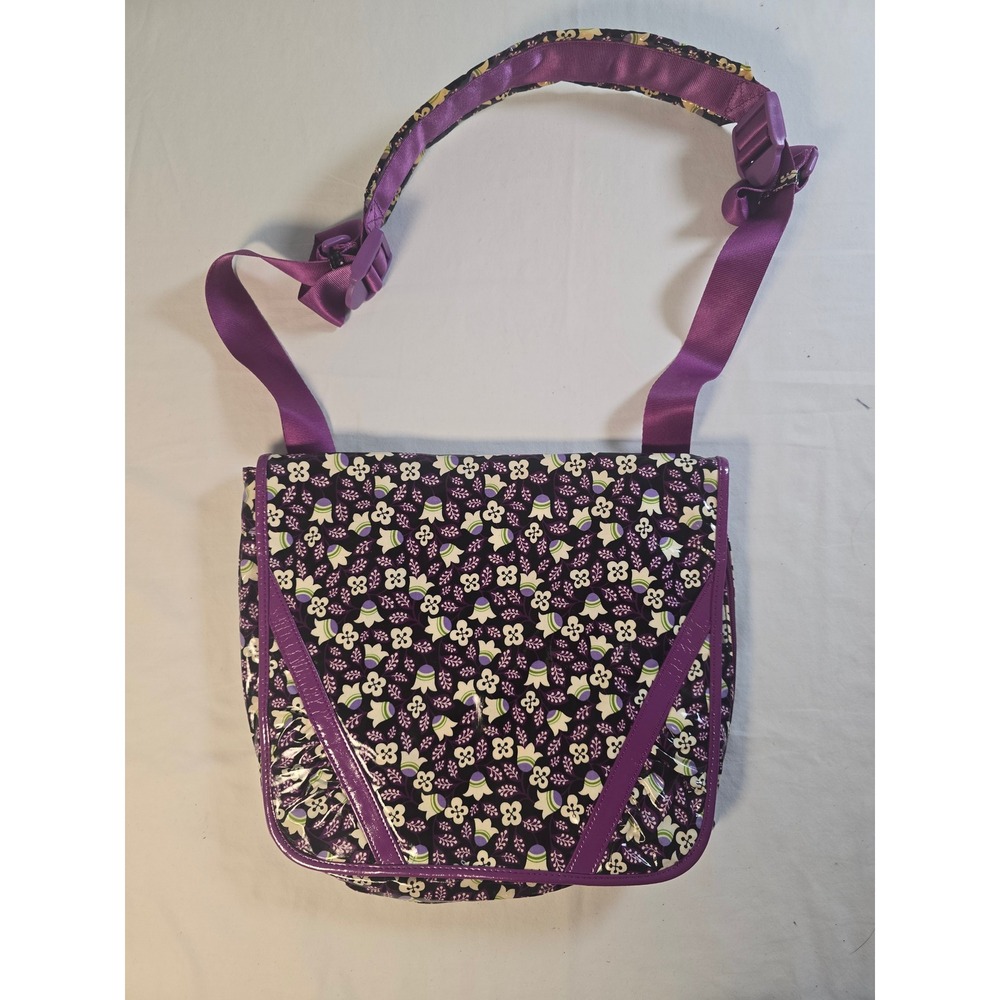 Vera Bradley Frill Messenger Bag Folkloric Purple Floral Laminated Crossbody